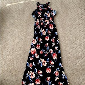 A floral dress with cuts to show the leg